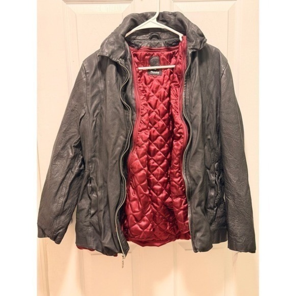 Vintage Wilsons Black Leather Jacket Thinsulate Insulation Quilted Red Lining XL